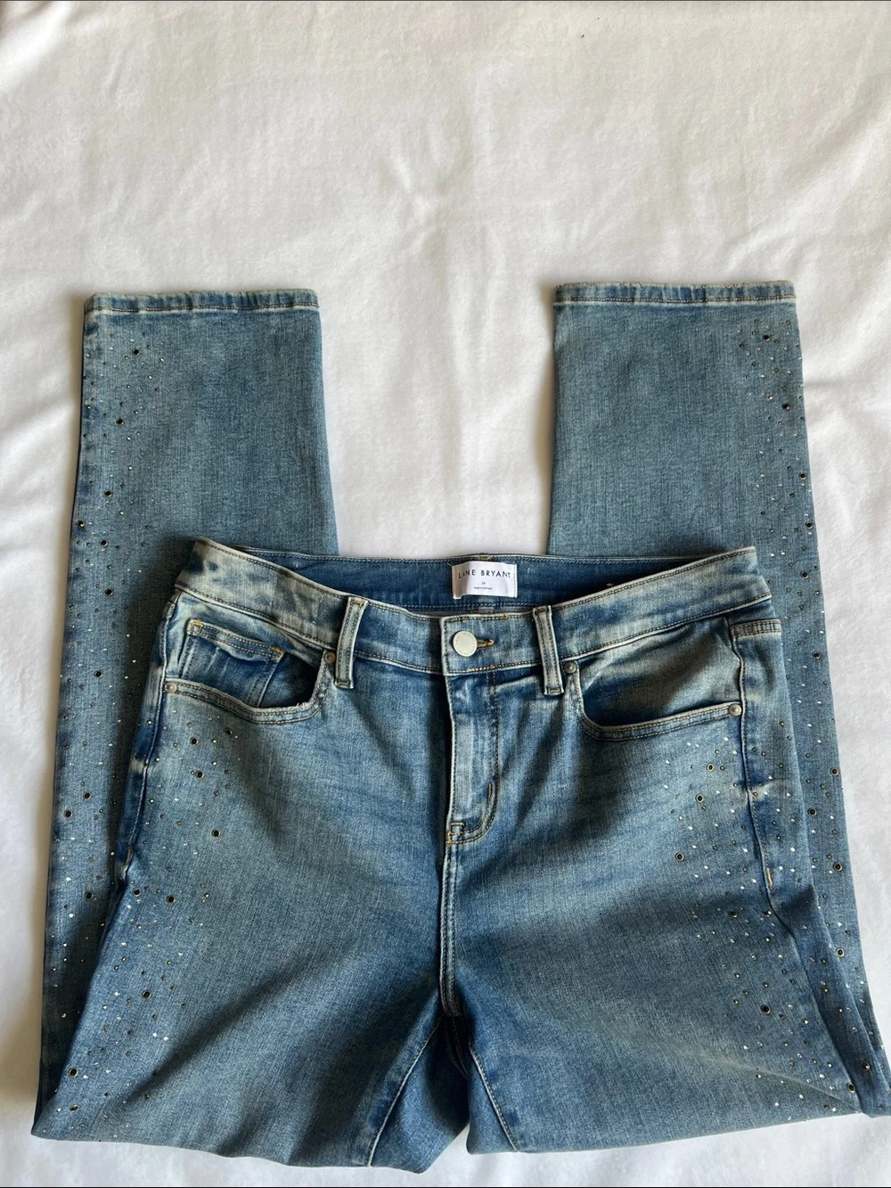 Lane Bryant Embellished Rhinestone 360 Flex Straight Leg Jeans-Sz 14